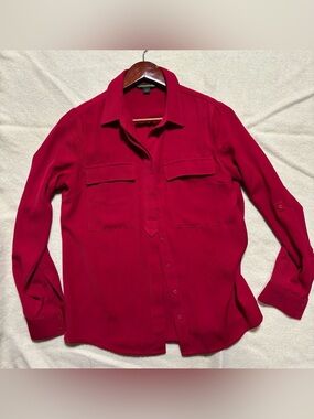 Catherine Malandrino Red Utility Button Front Blouse Women’s Small Roll Tab